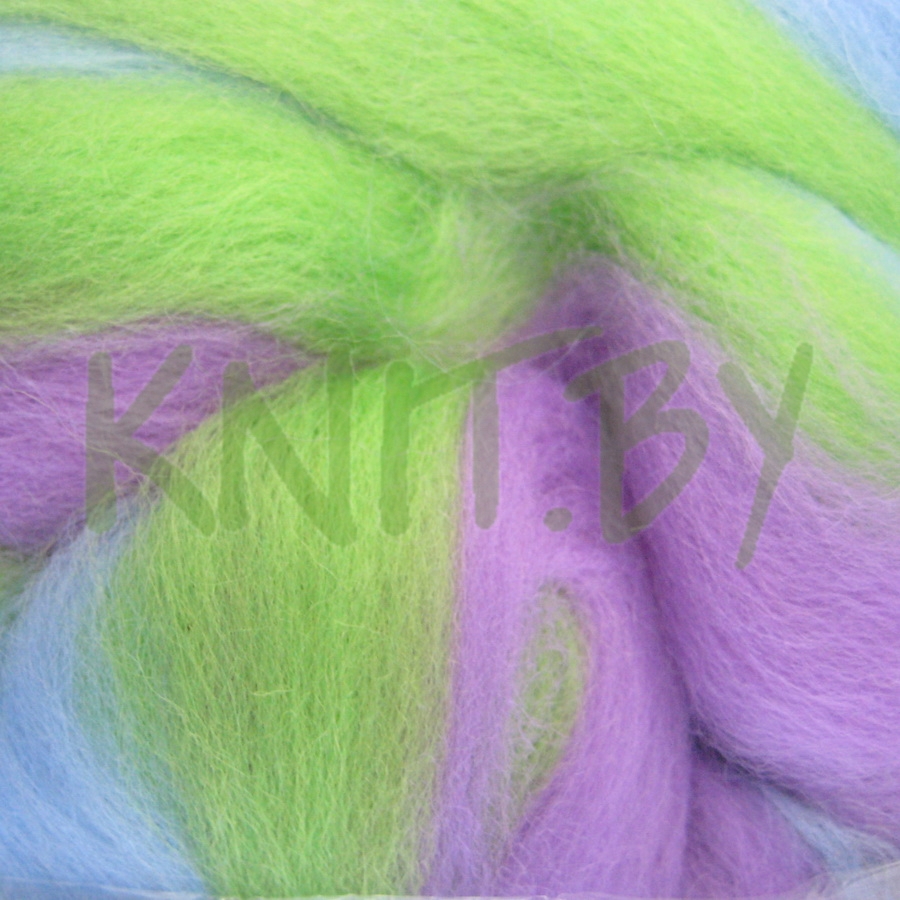Шерсть полутонкая мультиколор сиренево-зеленые оттенки