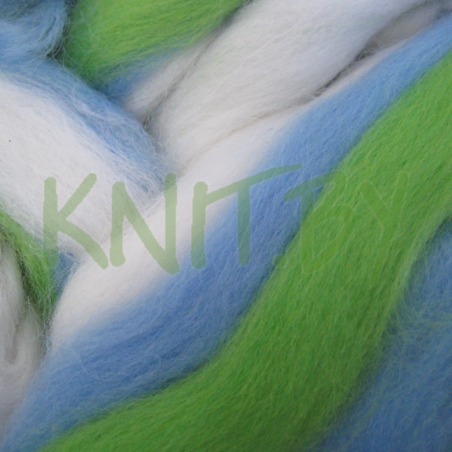 Шерсть полутонкая мультиколор зелено-сиренево-белые оттенки