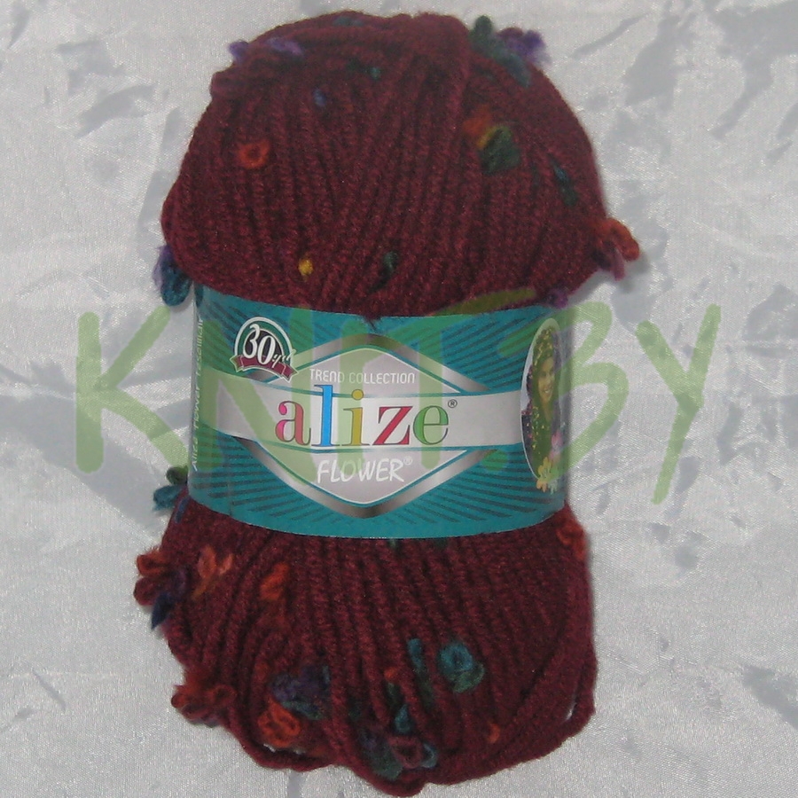 Пряжа Flower коричневый с сиреневыми и зелёными цветами