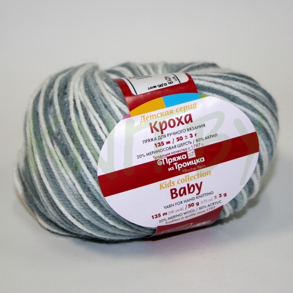 Пряжа Кроха секционный серо-белый