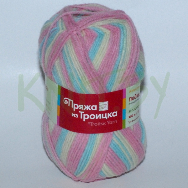 Пряжа Подмосковная принт розово-голубой