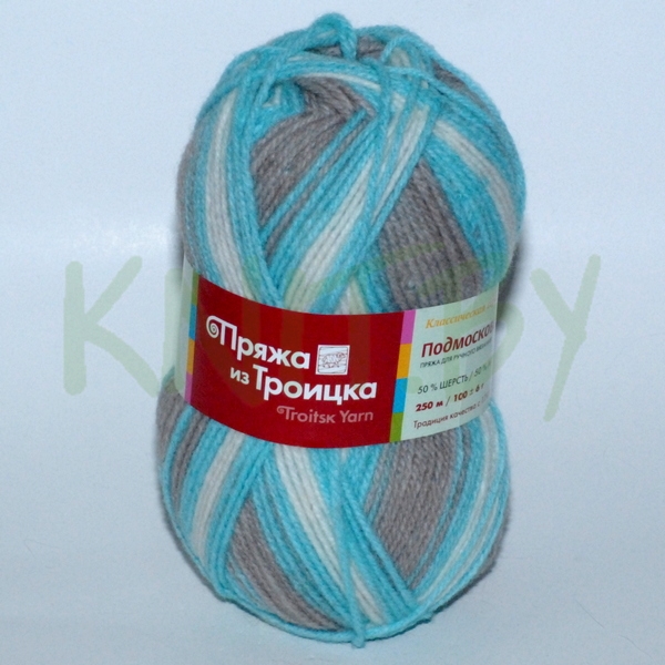 Пряжа Подмосковная принт коричнево-голубой