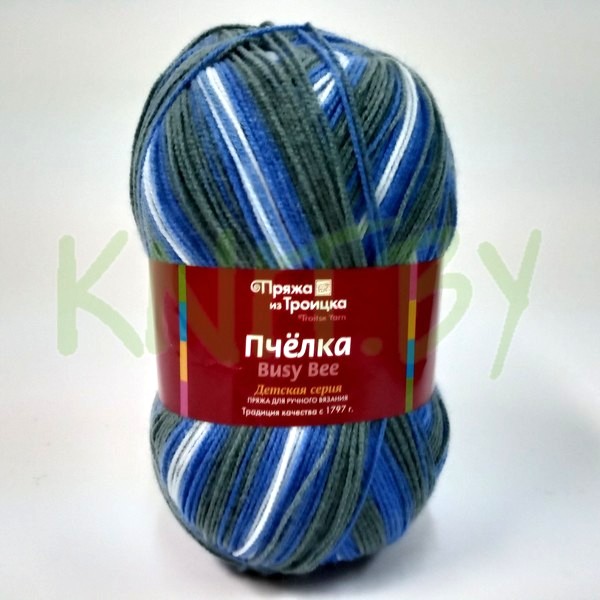 Пряжа Пчёлка (принт) серый-голубой