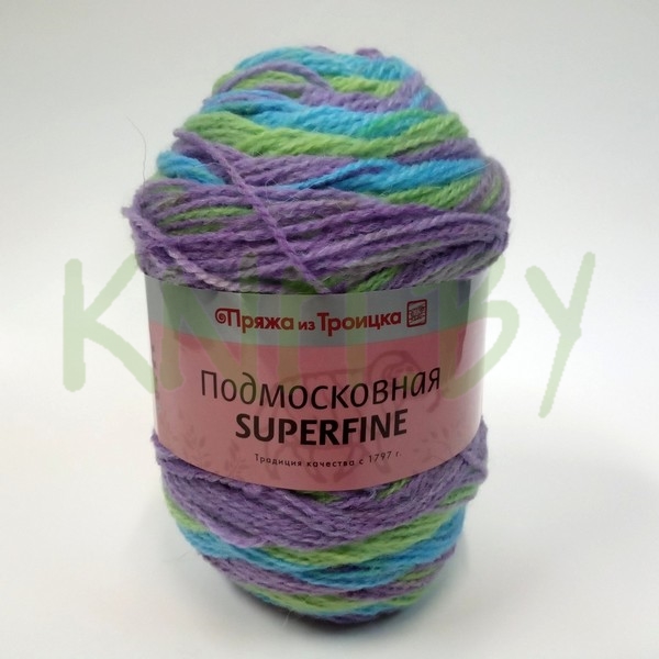 Пряжа Подмосковная SUPERFINE принт голубой-зеленый-фиолетовый