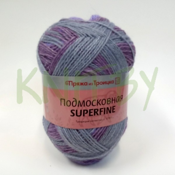 Пряжа Подмосковная SUPERFINE принт фиолетовый-серый