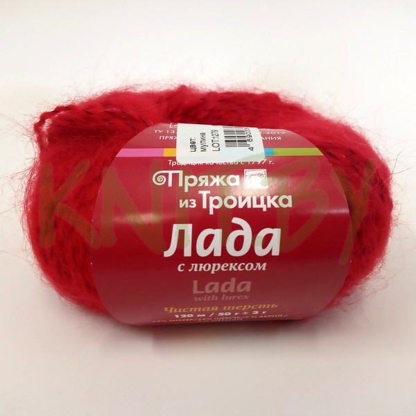 Пряжа Лада  с люрексом мулине красный/синий/красный