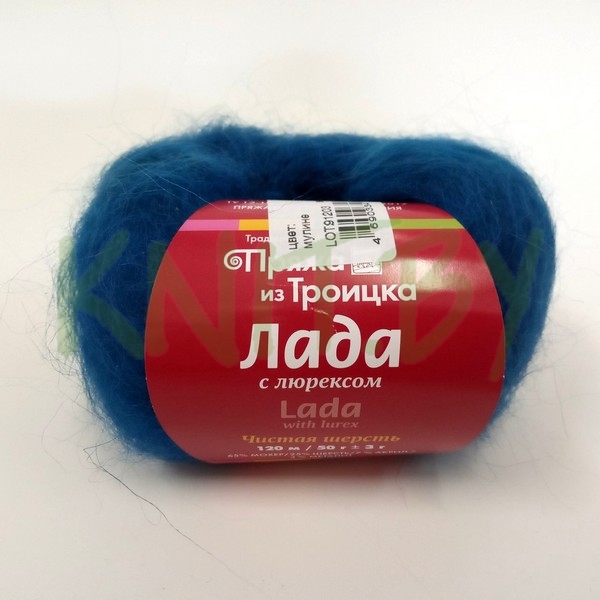 Пряжа Лада  с люрексом мулине синее море/желто-зеленый