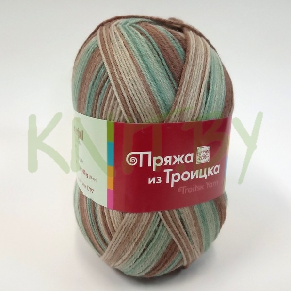 Пряжа Водопад  принт бирюзовый-коричневый