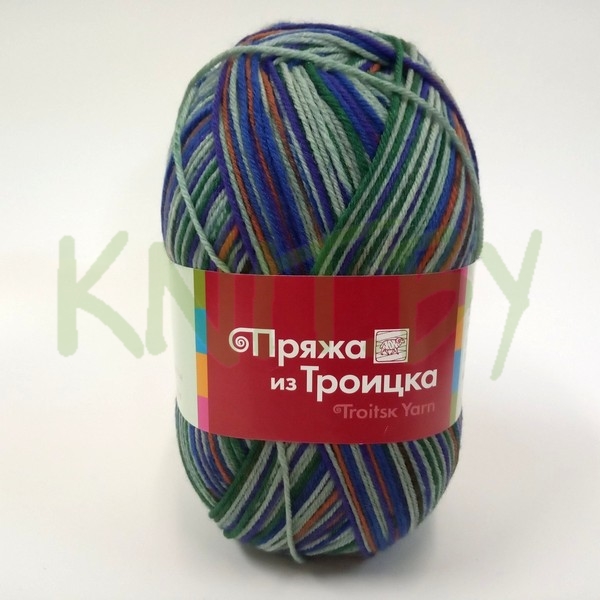 Пряжа Водопад  принт синий-белый-зеленый