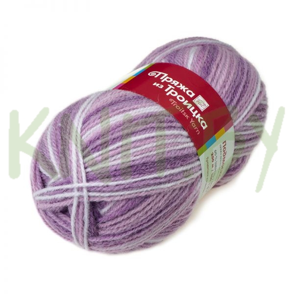 Пряжа Подмосковная принт бело-фиолетовый