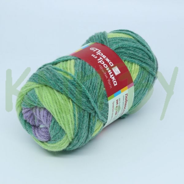 Пряжа Подмосковная принт зеленый-фиолетовый