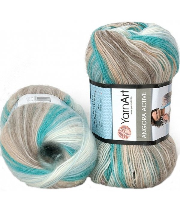 Пряжа Angora Active бежево-голубые оттенки