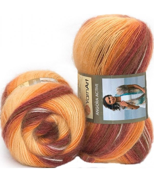 Пряжа Angora Active бордово-оранжевые оттенки