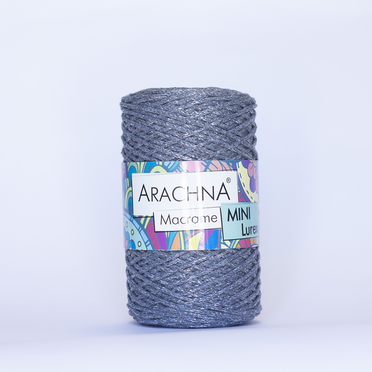 Пряжа Макраме mini Lurex серый-серебро